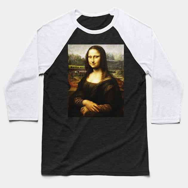 Mona Lisa Waffle House Baseball T-Shirt by Jan Lewin Art Store